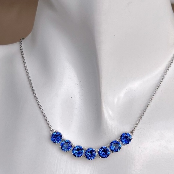 SWAROVSKI Sapphire Crystal Sterling Silver Curved Bar 18” Necklace - Picture 2 of 12